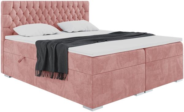 MEBLINI Boxspringbett DALIA 200x200 cm mit Bettkasten - H4/Rosa Samt Polsterbett - Doppelbett mit Topper & Taschenfederkern-Matratze