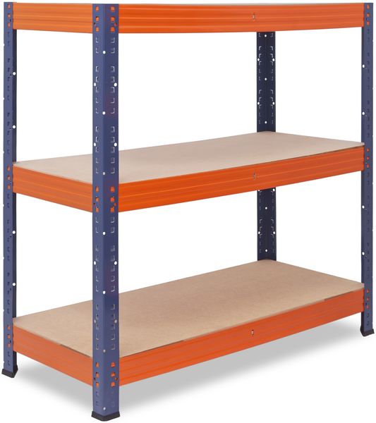 shelfplaza PRO 100x70x40 cm Schwerlastregal in blau-orange mit 3 Böden und 200 kg Traglast pro Boden