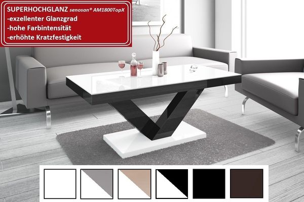 designimpex Couchtisch Design HV-888 Weiß / Schwarz Hochglanz Highgloss Tisch Wohnzimmertisch