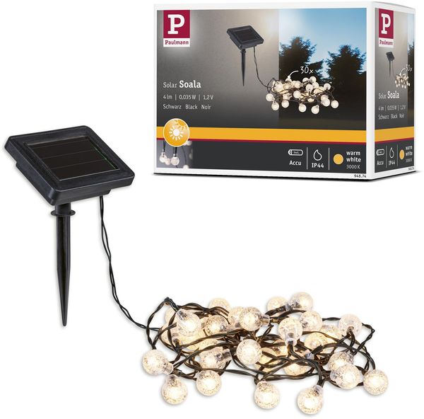 Paulmann 94874 Solar Lichterkette Soala IP44 3000K 30x3lm Schwarz