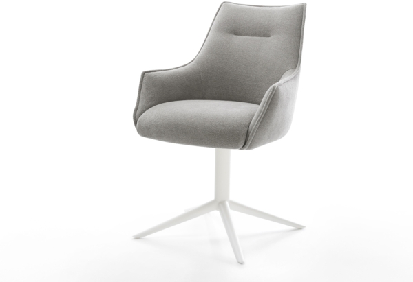 Drehstuhl Alja-Flex mit Armlehnen Strukturstoff Soft Grau Fußkreuz Weiß 360° drehbar Wippfunktion Taschenfederkern