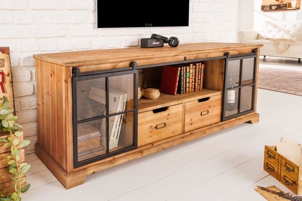 riess-ambiente Lowboard HERITAGE 160cm natur - Pinienmassivholz, Metall, Stauraum, TV Board (Einzelartikel, 1 St), Industrial Vitrine - ideal für Landhaus Arbeits-, Schlaf- & Wohnzimmer
