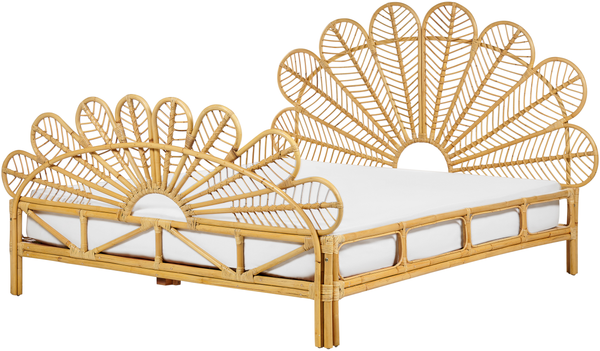 Bett mit Lattenrost FLORENTINE 160 x 200 cm Rattan Heller Holzfarbton