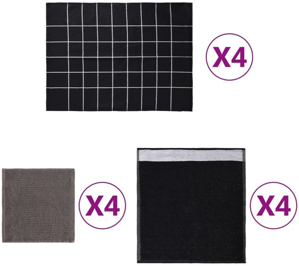 vidaXL 12-tlg. Handtuch-Set Schwarz Baumwolle 136294