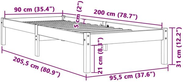 vidaXL Massivholzbett ohne Matratze Wachsbraun 90x200 Kiefernholz 844848 Bild 8