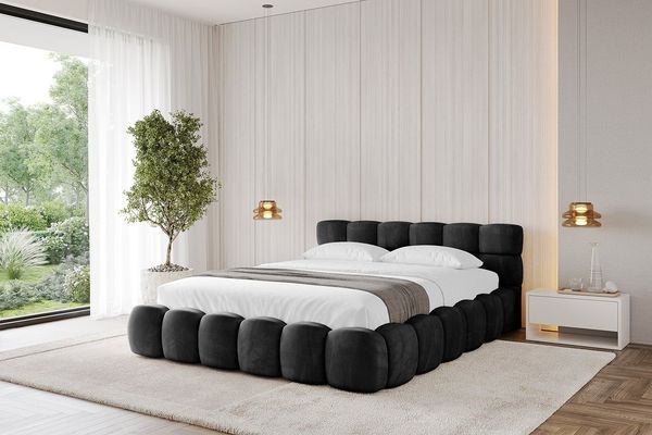 ALTDECOR Polsterbett LEYA-v1 (Polsterbett mit Bettkasten und Lattenrost, Boxbett mit Matratze), Doppelbett mit Stauraum, Bett mit Kopfteil