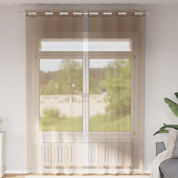 vidaXL Voile Vorhänge mit Ösen 2 Stk. Hellbraun 4102130