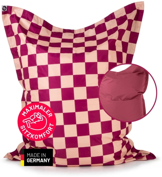 Lumaland 'Karo' Sitzsack XXL für Outdoor & Indoor, Polyester, Pfirsich/Rot, 380 l