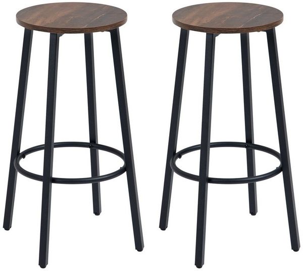 HOMCOM Barhocker Barstühle mit Fußstütze (Tresenstuhl, 2 St, Tresenhocker), Braun+Schwarz 42 x 42 x 65 cm
