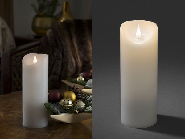 LED Echtwachskerze mit Flamme & Timer, Ø 7,5cm, Höhe 20,5cm, Batteriebetrieb
