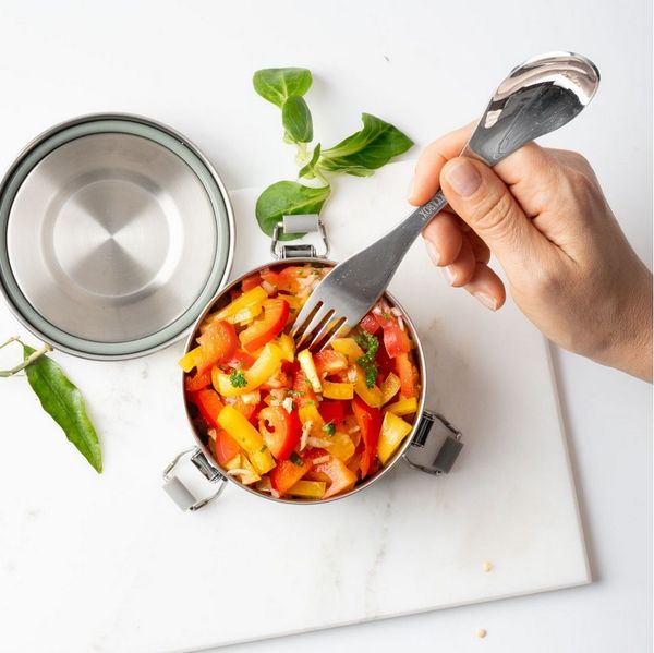 LEKKABOX Campinglöffel Spork, 19cm - Löffel Gabel Kombi Edelstahl Göffel To Go Besteck, Löffel & Gabel in einem – die perfekte Größe für Thermobehälter