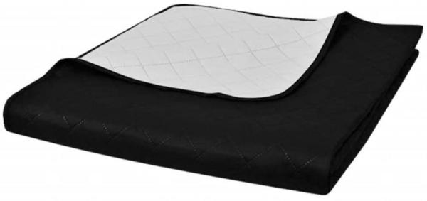 vidaXL Tagesdecke, Zweiseitig, Gesteppt, kariert, Mikrofaser mit PP Baumwoll-Füllung, Schwarz / Weiß, 170x210 cm