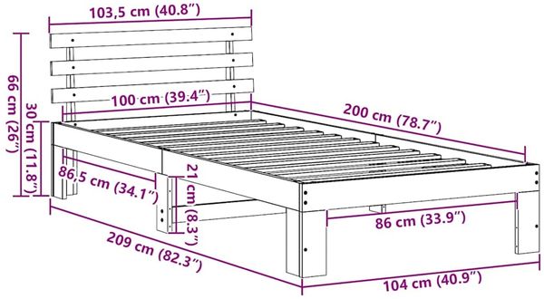 vidaXL Bettrahmen Wachsbraun 100 x 200 cm Massives Kiefernholz 872625 Bild 10