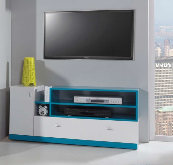 99rooms Bond Lowboard Weiß Hochglanz Türkis Bild 3