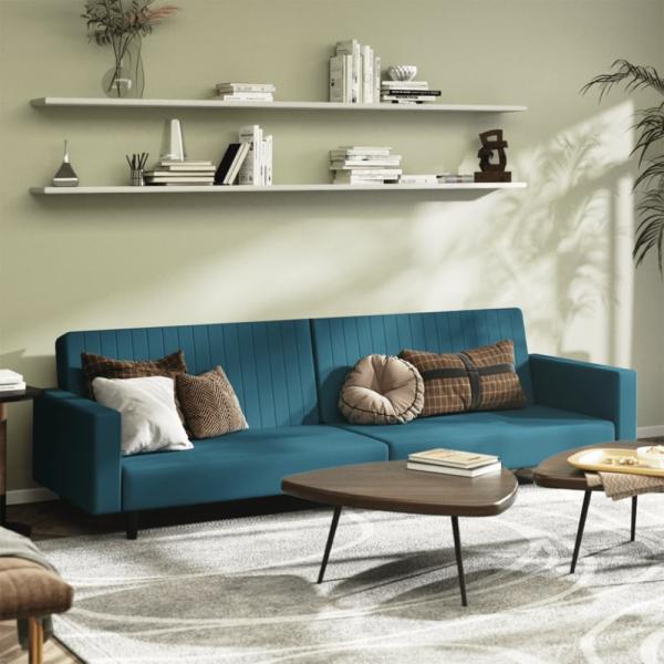 vidaXL Schlafsofa 2-Sitzer Blau Samt