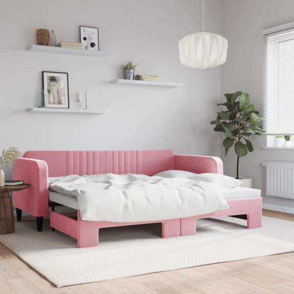 Tagesbett Ausziehbar Rosa 90x200 cm Samt