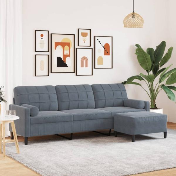 vidaXL 3-Sitzer-Sofa mit Hocker Dunkelgrau 210 cm Samt 3278278