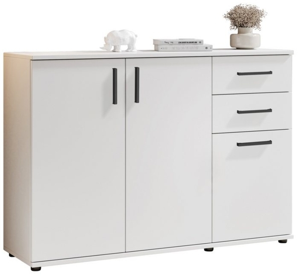 Kommode >BC 1040< 3 Türen, 2 Schubladen, weiß - 120x84x35cm (BxHxT)