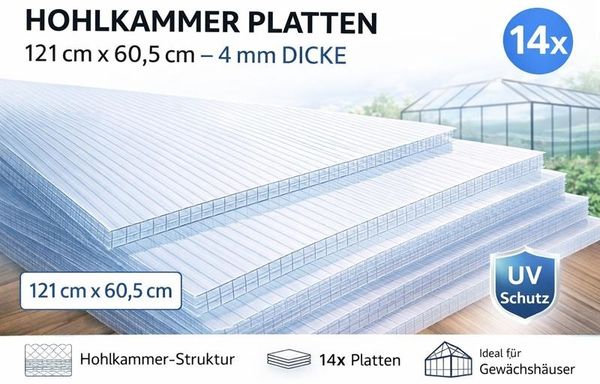 Doppelstegplatten Gewächshaus Hohlkammerplatte 14x Polycarbonat Stegplatten