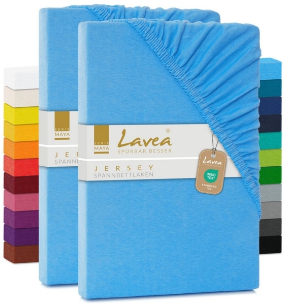 2er Set Spannbettlaken - Serie Maya Doppelpack Spannbetttuch für Matratzen bis 20cm - 90x200 cm | 100x200 cm, Himmelblau, 100% Baumwolle, hochwertige Verarbeitung, mit Gummizug