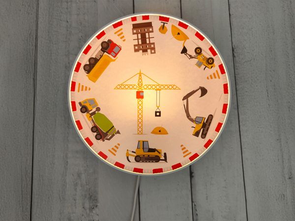 Kinderzimmer Wandlampe Baustelle Ø 25cm mit Schalter, Kabel, Stecker & E14 LED