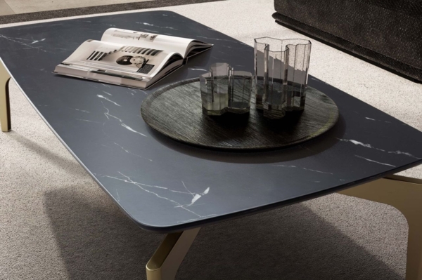 Couchtisch 120x60x30,5 cm mit Hochglanz Marmor Optik Schwarz / Gold, Wohnzimm... Bild 5