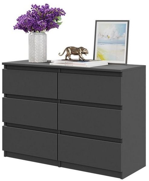 Furnica Kommode GABRIEL 6 Schubladen - Anthrazit Grau H70cm B100cm T33cm