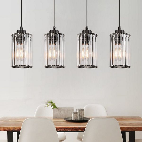 Nettlife Pendelleuchte Kristall Esstisch Schwarz Modern 1/3/4 Flammig E27 Hängeleuchte, LED wechselbar, Esszimmerlampe für Wohnzimmer Schlafzimmer Küche