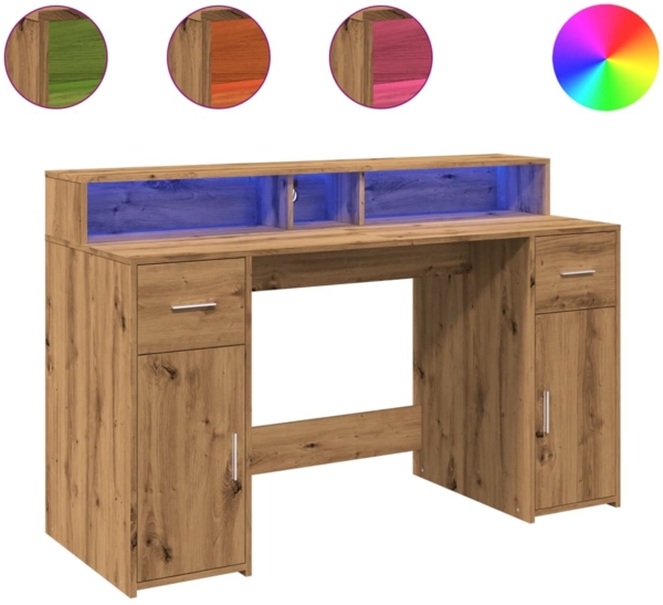 vidaXL LED-Schreibtisch Artisan-Eiche 140x55x91 Holzwerkstoff 3309428