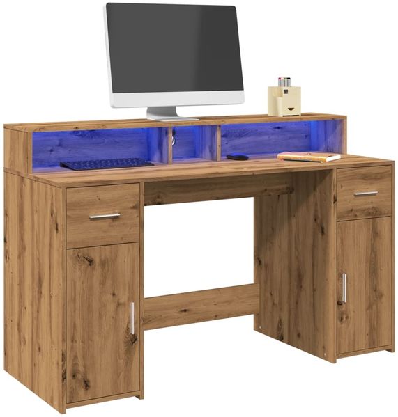 vidaXL LED-Schreibtisch Artisan-Eiche 140x55x91 Holzwerkstoff 3309428