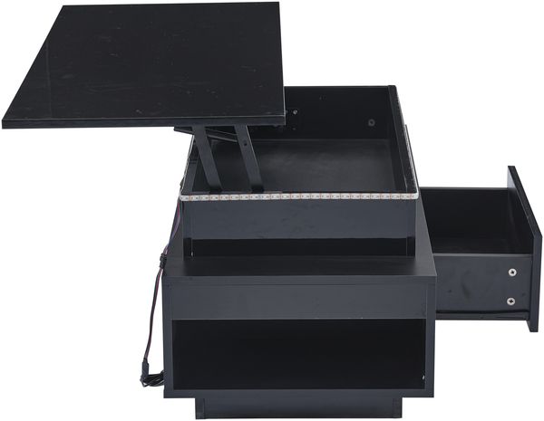 Couchtisch 96×45×40 cm Schwarz mit LED 16 Farben, Lift-Top Funktion, Stauraumfach, Schublade, Hochglanz Wohnzimmertisch Bild 9