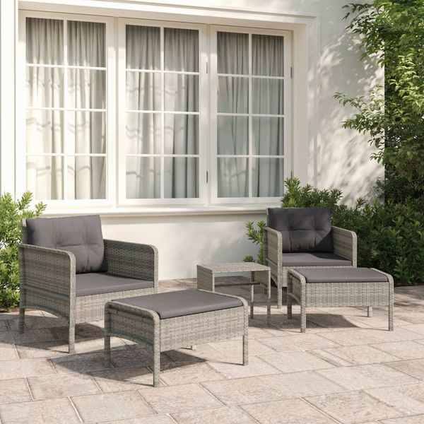 vidaXL 5-tlg. Garten-Lounge-Set mit Kissen Grau Poly Rattan 319682