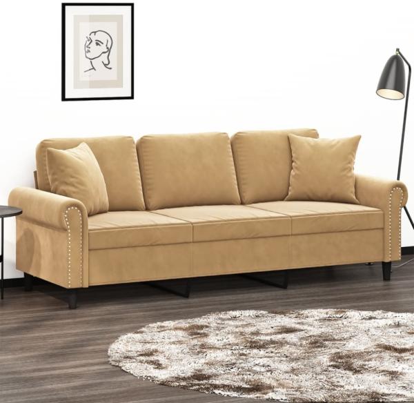 vidaXL 3-Sitzer-Sofa mit Zierkissen Braun 180 cm Samt