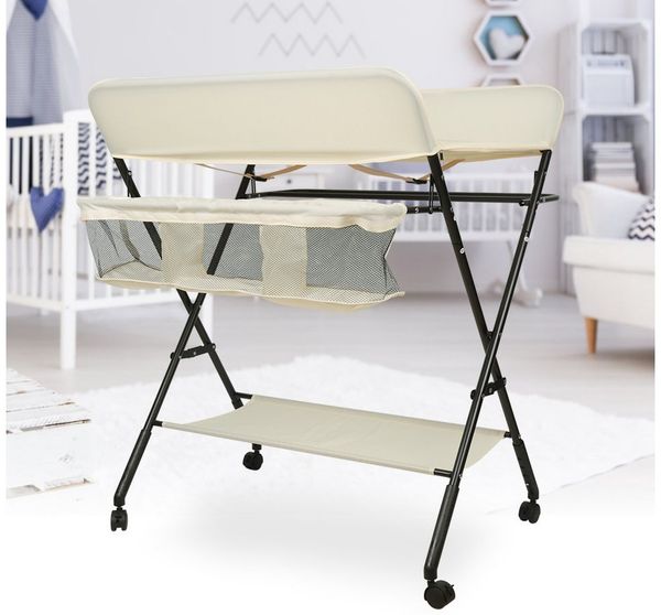 JEOBEST Wickeltisch Wickelauflage Mulde Kommode Unterlage Wickeln Baby Kind (KLAPPBAR), (1-tlg), Höhenverstellbar, Wasserdichte, Staufach, Mit Bremse