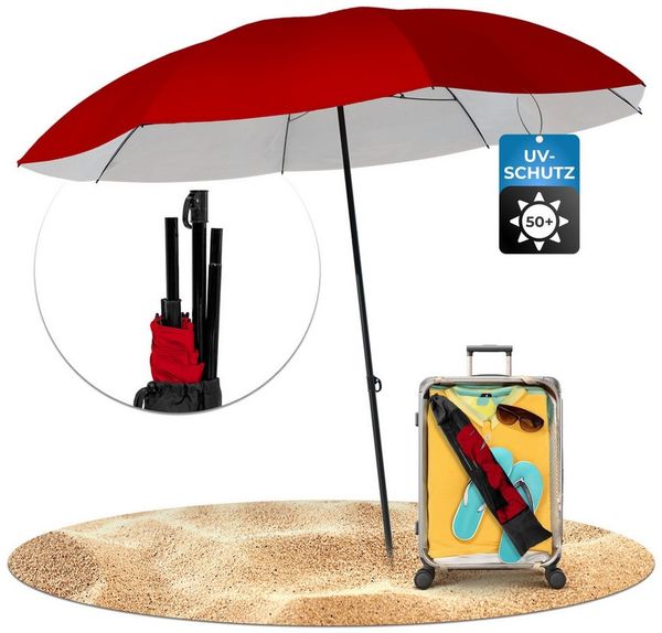 STYNGARD Reise Sonnenschirm mit UV Schutz 50+ [155 cm ⌀] - Strandschirm Sonnenschirm Strand mit Abspannleinen Modell NIZZA