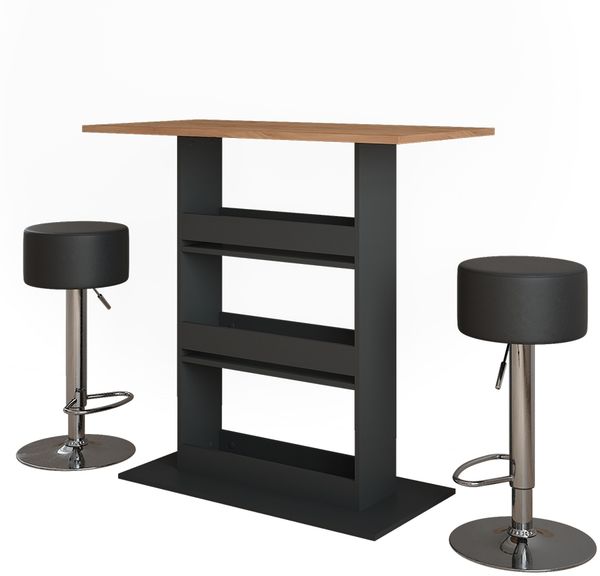 Bartisch-Set Repose Goldkraft Eiche/Anthrazit 110 x 55 cm mit 2 Barhockern Vicco