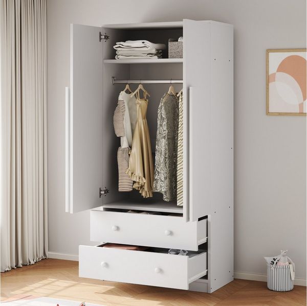 Flieks Kleiderschrank Doppeltür-Design Kleiderschrank 70x40x170cm mit 2 Schubladen