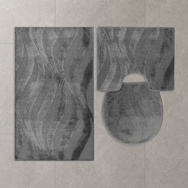 ROLFNERS Badematte Badezimmerteppich Badteppich Set 3 tlg, Weicher Flor, Rutschfest, schnell trocknend, fußbodenheizungsgeeignet, Polypropylen, Florhöhe ca. 15 mm, Waschbar bis max. 30°C