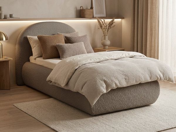 Beautysofa Polsterbett MOTTI 90x200 mit Bettkasten und gepolstertem Kopfteil (mehrere Farben, Bouclé-Stoff), wahlweise ohne Matratze oder mit Matratze