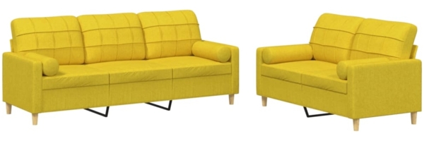 vidaXL 2-tlg. Sofagarnitur mit Kissen Hellgelb Stoff 3201327