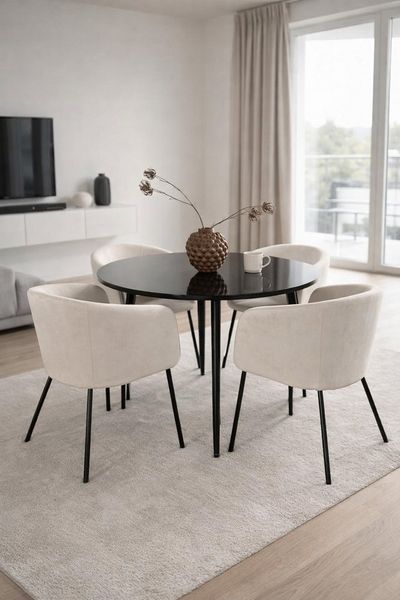 BOURGH Esstisch PLAZA runder Esszimmertisch Ø100cm - Küchentisch schwarz hochglanz, für 4 Personen
