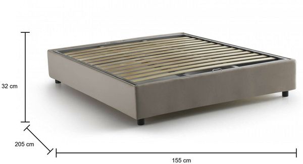 Dmora Doppelbett Attilino, Stoffbett mit Stauraum, Öffnung vorne, geeignet für Matratze 140 x 190 cm, 100 % Made in Italy, TaubenGrau Bild 3
