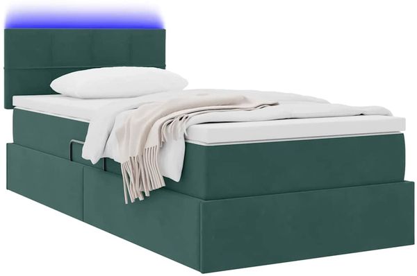 vidaXL LED-Speicherbett mit Matratze Dunkelgrün 90 x 190 cm Samt 3371364 Bild 3