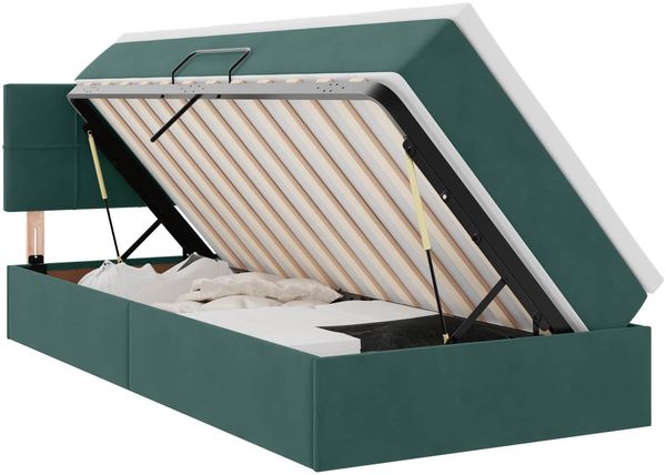 vidaXL LED-Speicherbett mit Matratze Dunkelgrün 90 x 190 cm Samt 3371364 Bild 2