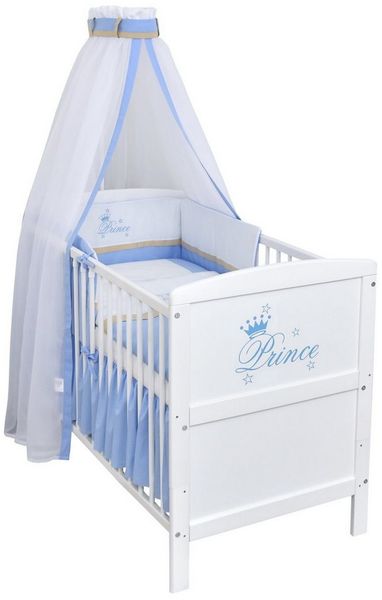 Baby-Delux Komplettbett Babybett Natalie Prince Komplettset, 10-tlg, Kinderbett 70x140 cm weiß, Bettset verschiedene Designs
