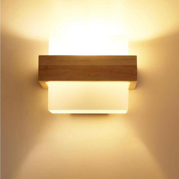 Riserva Wandleuchte Skandinavische Wandlampe aus Massivholz mit 3-Stufen Dimmlicht, E27
