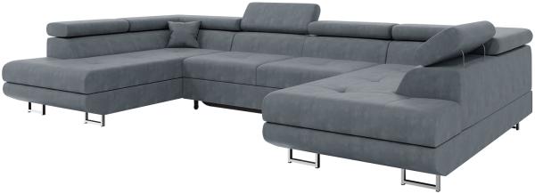 MEBLINI Schlafcouch mit Bettkasten - CARL - 338x203x55cm - Dunkelgrau Samt - Ecksofa mit Schlaffunktion - Sofa mit Relaxfunktion und Kopfstützen - Couch U-Form - Eckcouch - Wohnlandschaft