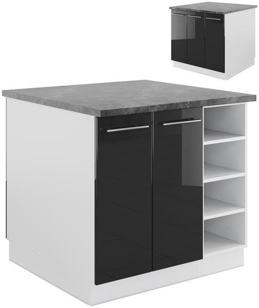 Kücheninsel Fame-Line Anthrazit Hochglanz/Weiß 90 cm ohne Arbeitsplatte Vicco