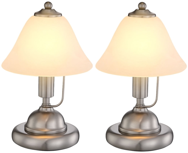 2er Set Tischlampe, Touch, Alabaster Glas, Nickel, H 27 cm