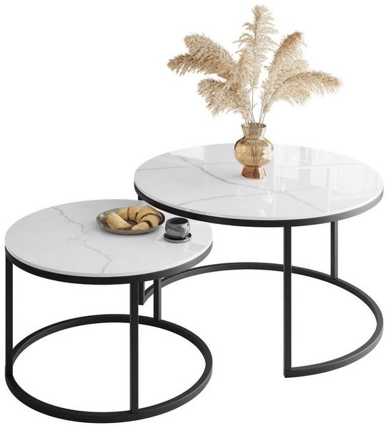 Lookway Couchtisch SELAVI 2er Tisch-Set mit Metallgestell (2er Set), Durchmesser: ⌀80 cm und ⌀60 cm